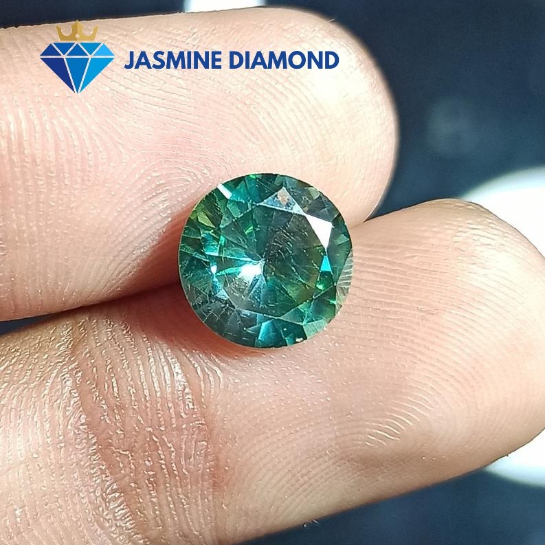 (Size từ 8-10.5 ly) Kim cương nhân tạo Mỹ Moissanite giác cắt tròn màu xanh lá