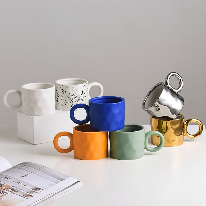 Ear Mug | Ly cốc gốm sứ tay tròn vẩy mực phong cách Hàn Quốc