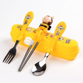 Set đũa tập ăn dặm 3 món inox kèm hộp đựng cho bé