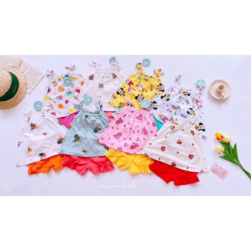 Set bộ bé gái hai dây 1 đến 2 3 4 5 tuổi Miwoo Đồ bộ cho bé gái mặc nhà mỏng mát - SGMC