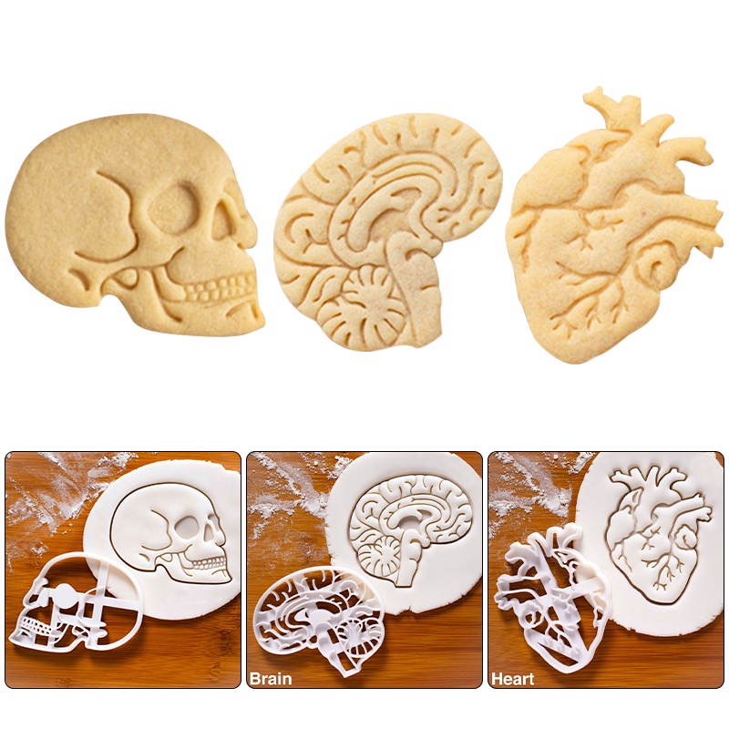 1 Khuôn Làm Bánh Quy / Sô Cô La Hình Bộ Não 3D Bằng Nhựa Phong Cách Halloween