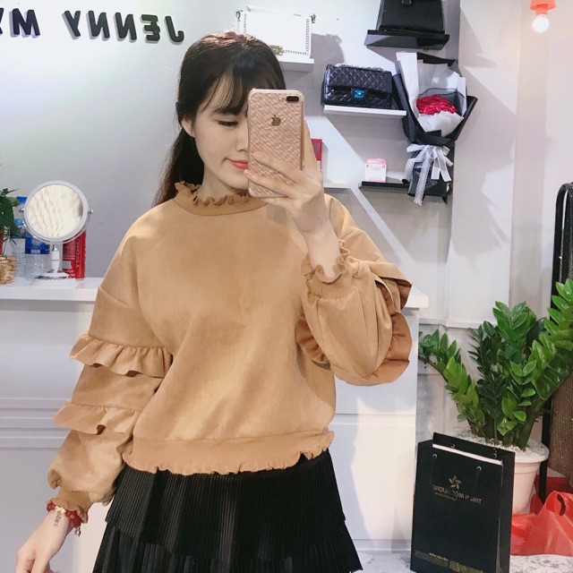Áo da lộn tay bèo
