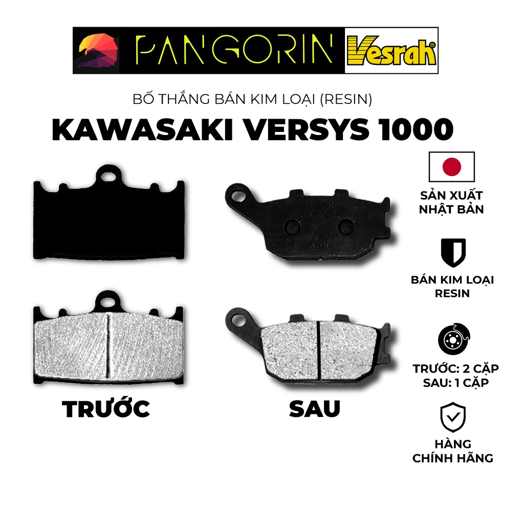 Vesrah - Bố thắng Má Phanh cho xe phân khối lớn mô tô Kawasaki: Versys 1000 bán kim loại Resin