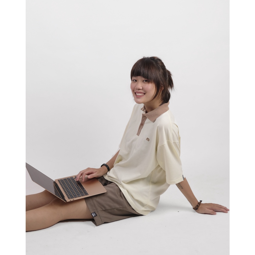 Áo polo form rộng unisex- Polo Latte Cream