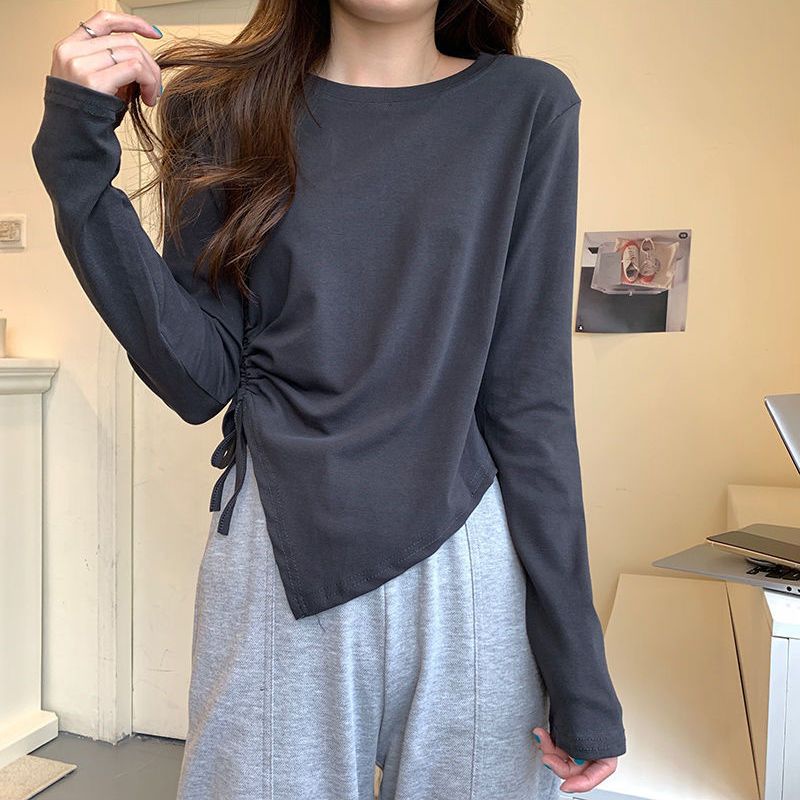 Áo Thun Dài Tay Phối Dây Rút Phong Cách Hàn Quốc 2022 Cho Nữ