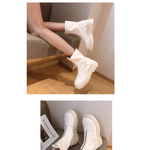 Boots cổ ngắn ulzzang khoá trước gót 4cm da mềm