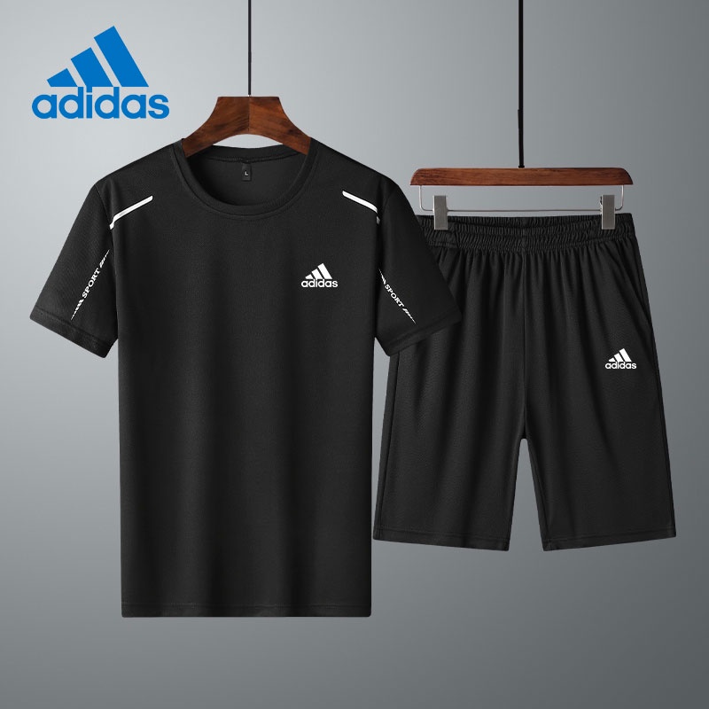 Adidas Bộ Áo Thun Ngắn Tay + Quần Short Thể Thao Trơn Màu Thấm Hút Mồ Hôi Thời Trang Mùa Hè Dành Cho Nam