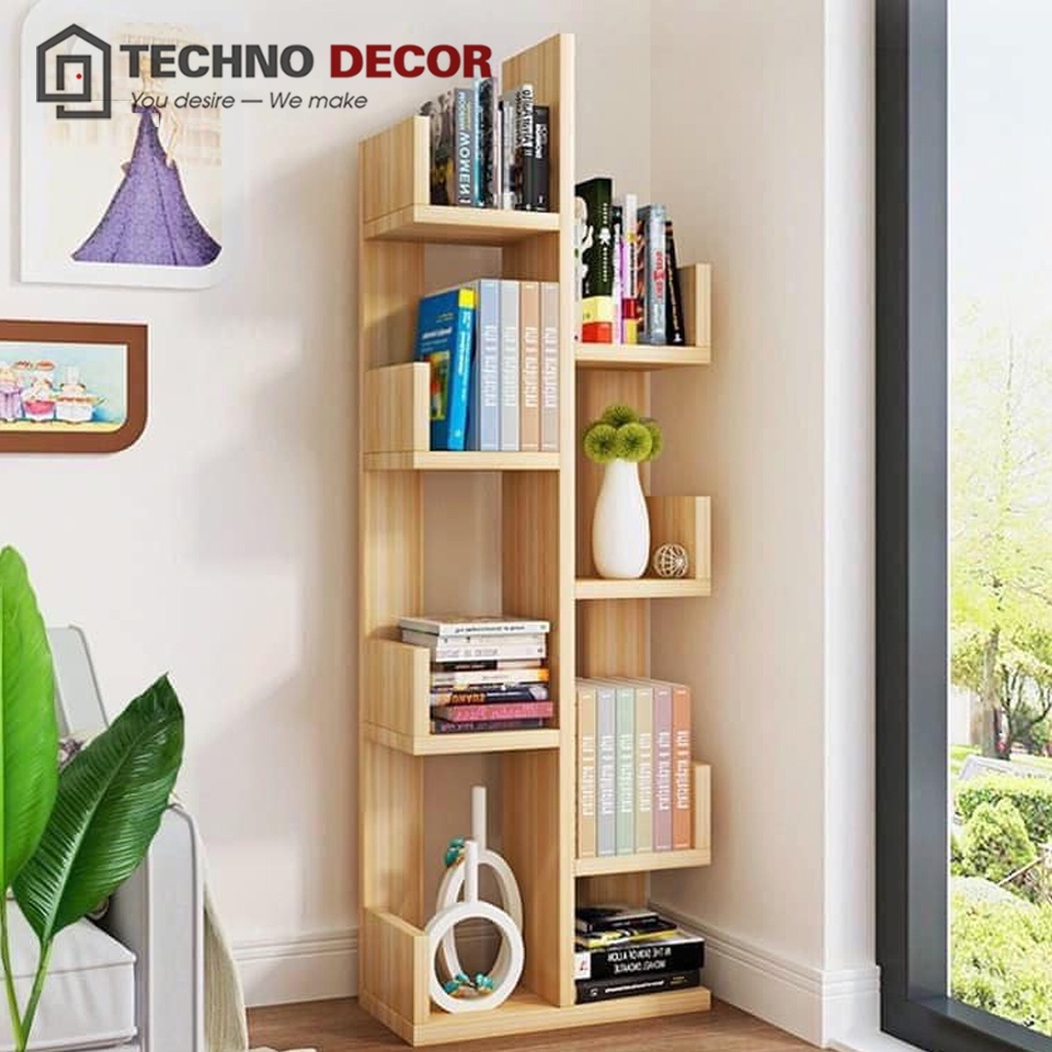 Kệ Sách Xương Rồng Kệ Sách Decor Phòng Khách Phòng Làm Việc 8 Ngăn 120x50x20cm Bằng Gỗ TechnoDecor