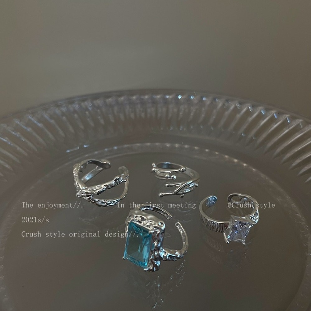 Nhẫn Hở Hình Học Bằng Bạc S925 Đính Đá Zircon Xanh Dương Thời Trang Phong Cách Hàn Quốc Cho Nữ