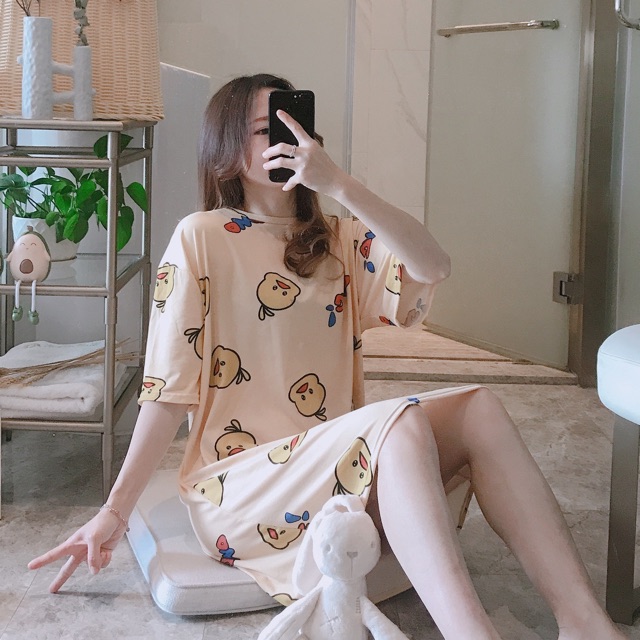 Đầm mặc nhà dễ thương chất thun cotton 4 chiều mịn mát thấm hút mồ hôi, có Bigsize, Ship hoả tốc 30’
