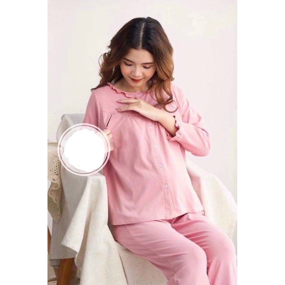 Bộ đồ bầu DÀI TAY COTTON_ Bộ đồ mặc nhà cổ bèo BD919