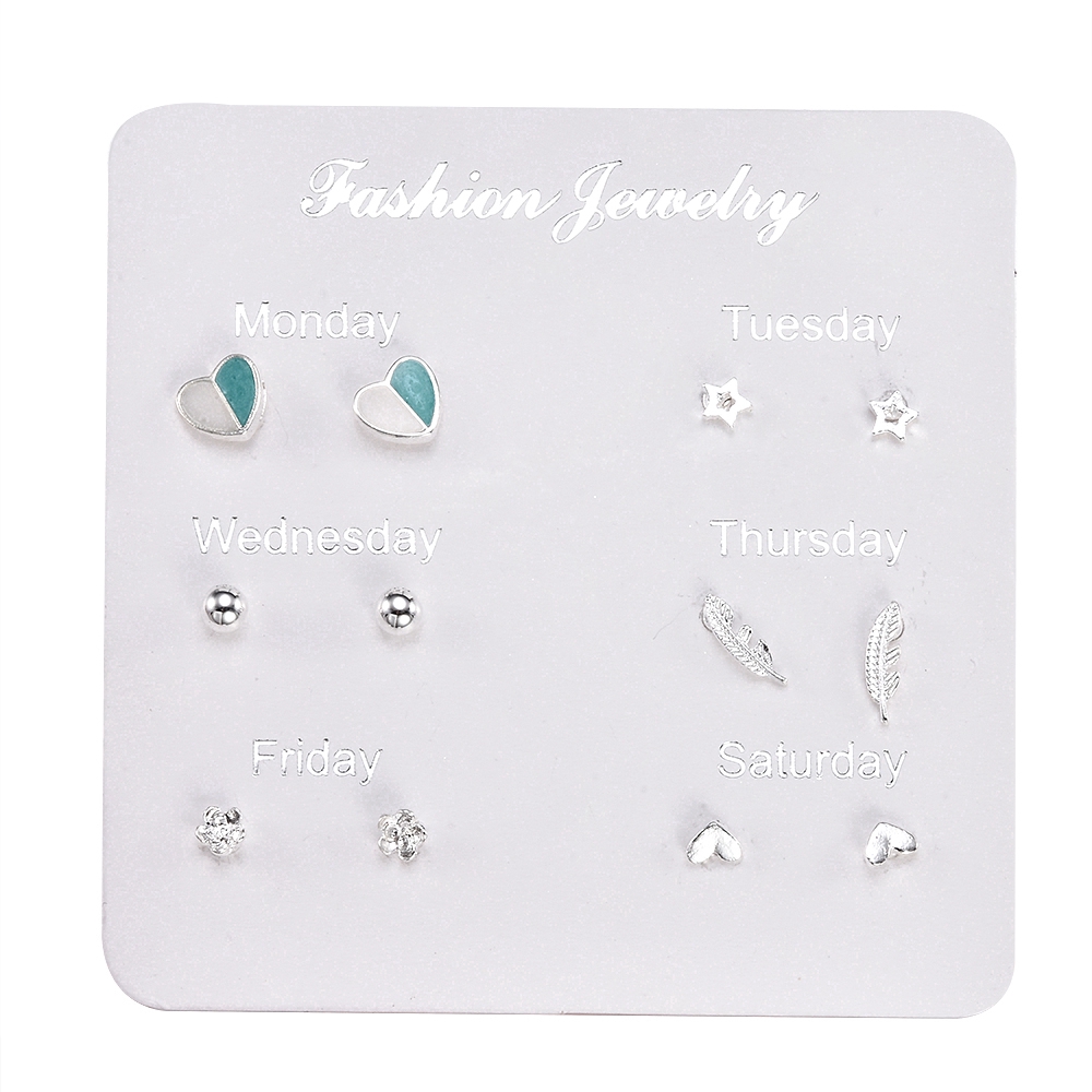 Bộ 6 đôi hoa tai thiết kế nhiều kiểu dáng khác nhau đính ngọc trai và pha lê thanh