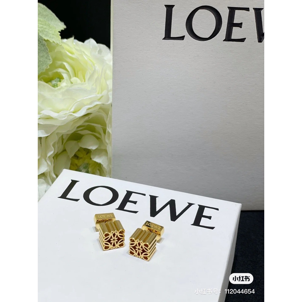 LOEWE Bông Tai Mạ Bạc 925 Mặt Hình Chữ Phong Cách Hàn Quốc