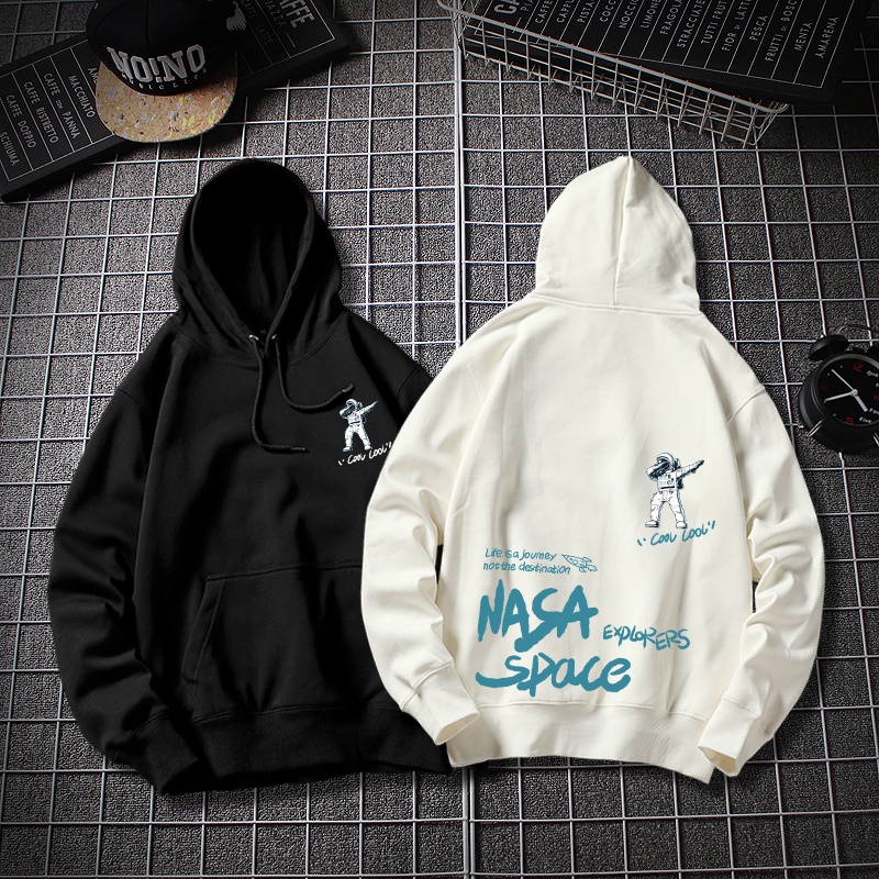 Áo Hoodie Nasa Space 2 màu đen trắng in 2 mặt nhiều size, áo thu đông nỉ bông (N336)