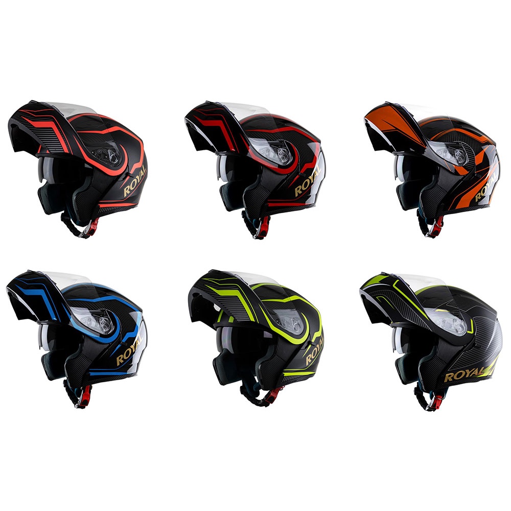 Mũ bảo hiểm fullface Royal M179 lật hàm đen kẻ cam bảo hành 12 tháng tặng balo túi rút