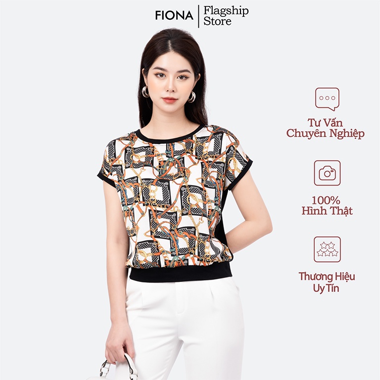 Áo thun nữ,  tay liền thân trước phối vải họa tiết - F521186 [FIONA]