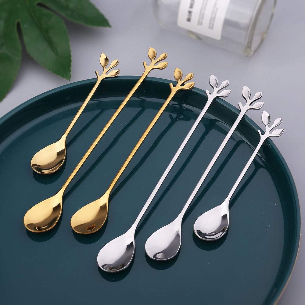 Thìa Múc Cà Phê Bằng Thép Không Gỉ Hình Chiếc Lá