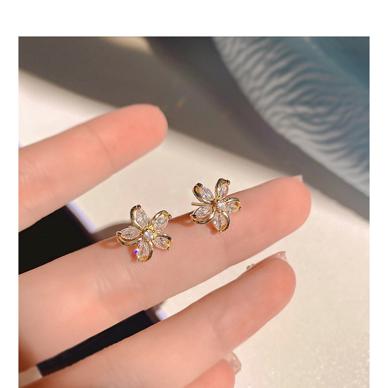 Bông Tai Hình Hoa Đính Đá zircon Đơn Giản Ngọt Ngào Thời Trang Kiểu Pháp