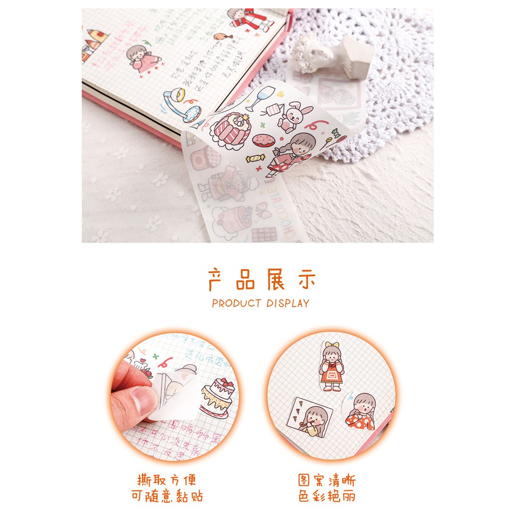 Sticker cute miếng dán trang trí sổ tay họa tiết cô gái cuộc sống thường ngày đáng yêu