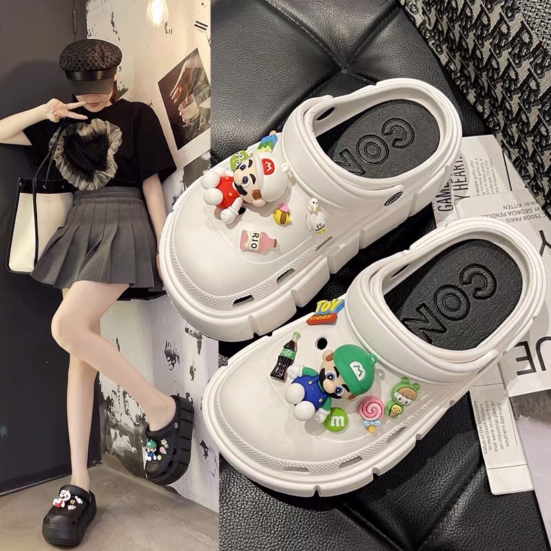 DÉP BÁNH MÌ NỮ ĐẾ CAO 6-7CM, KÈM STICKER HOT TREND STICK HÌNH NGƯỜI MẢRIO 3d(chọn tăng 1 size)