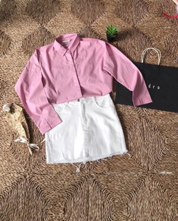 Áo sơ mi oversize hồng