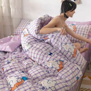 Bộ Chăn Ga Gối Thỏ Tím Cotton Poly