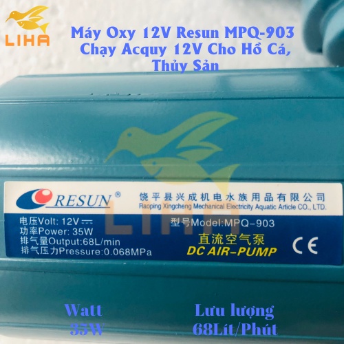 Máy Oxy 12V Resun MPQ-903 (35W-68Lít/Phút) - Máy Oxi Chạy Acquy 12V Cho Hồ Cá, Thủy Sản