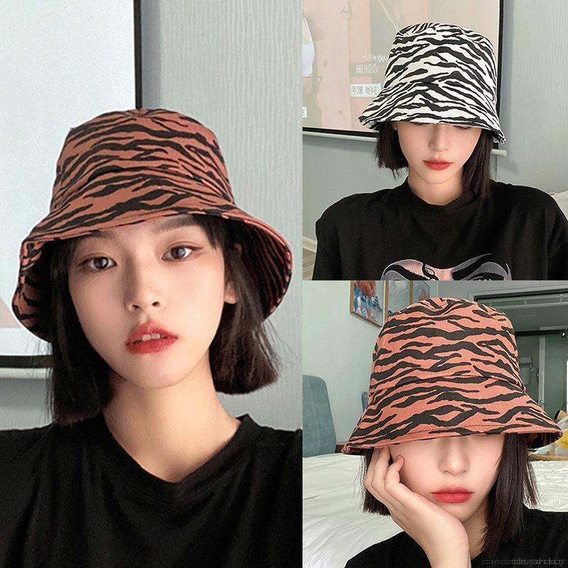 Female Retro Striped Zebra Sunscreen Bucket Hat Fisherman Hat