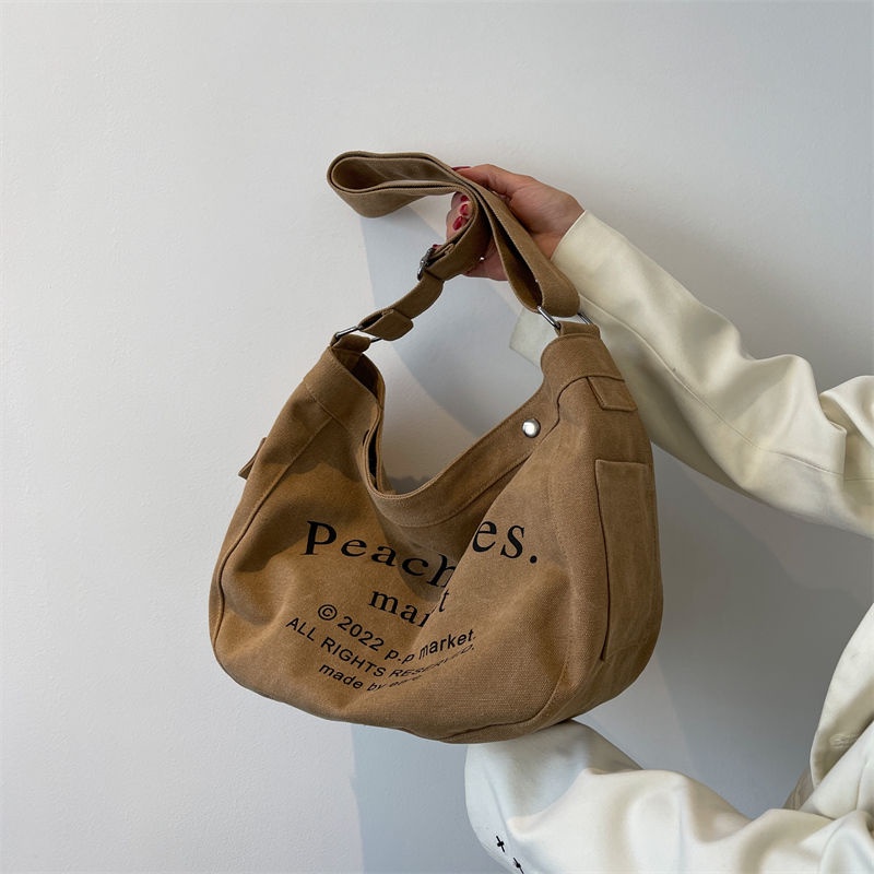 Túi Vải canvas Sức Chứa Lớn In Chữ Phong Cách Cổ Điển Cho Nữ
