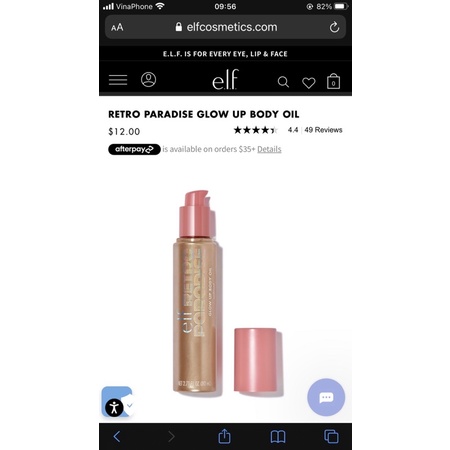 Dầu dưỡng body giúp cơ thể glowy căng bóng sáng khỏe Elf e.l.f elf retro paradise glow up body oil golden hour