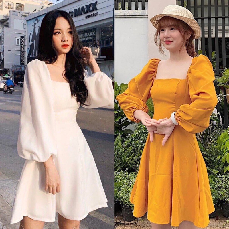 ĐẦM XOÈ CỔ VUÔNG TAY PHỒNG