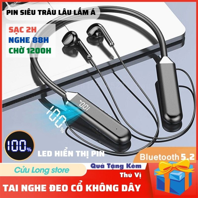 Tai Nghe Bluetooth Không Dây Đeo Cổ 5.3 nhét tai Led kỹ thuật số âm thanh hifi stereo không thấm mồ hôi thể thao gaming