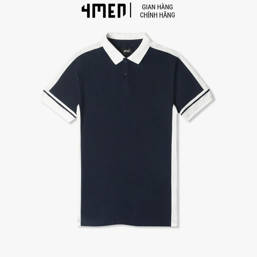 Áo Polo Nam Mắt Chim Phối Vai Form Regular 4MEN PO106 vải cotton thấm mồ hôi, thoáng mát, polyester mền mịn