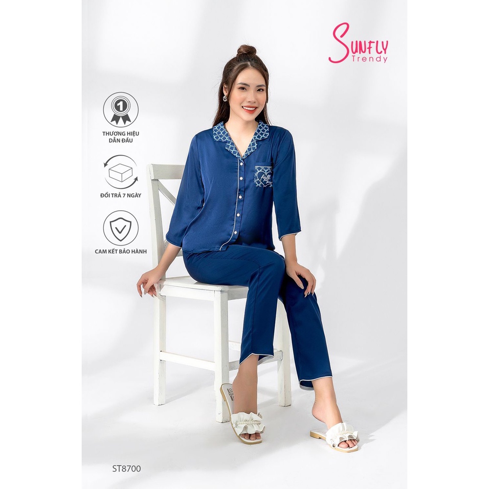 ST8700 Bộ đồ mặc nhà nữ pijamas lụa SUNFLY áo tay lỡ quần dài