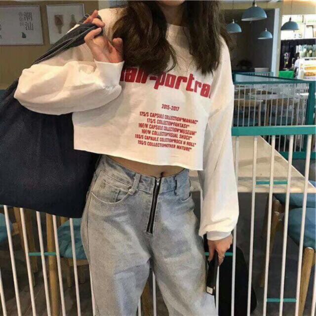 Áo CropTop tay dài in chữ SAL ( kèm ảnh thật) tay dài