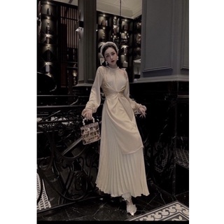 vải xếp ni tông sữa may yếm tứ thân - váy xếp ni