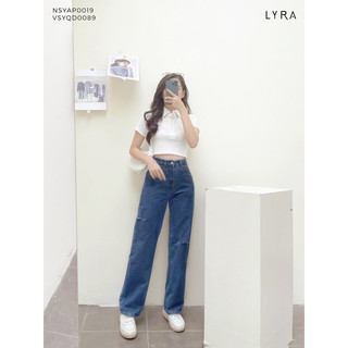 Quần jeans nữ rách gối LYRA, quần bò suông ống rộng rách cạp cao cá tính, phong cách-VSYQD0089