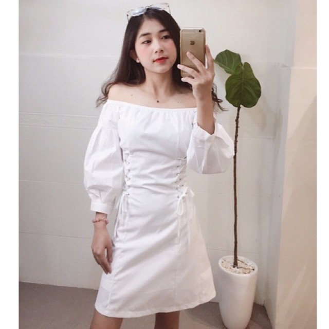 Đầm dự tiệc trễ vai buộc nơ eo duyên dáng / BIG SALE | BigBuy360 - bigbuy360.vn