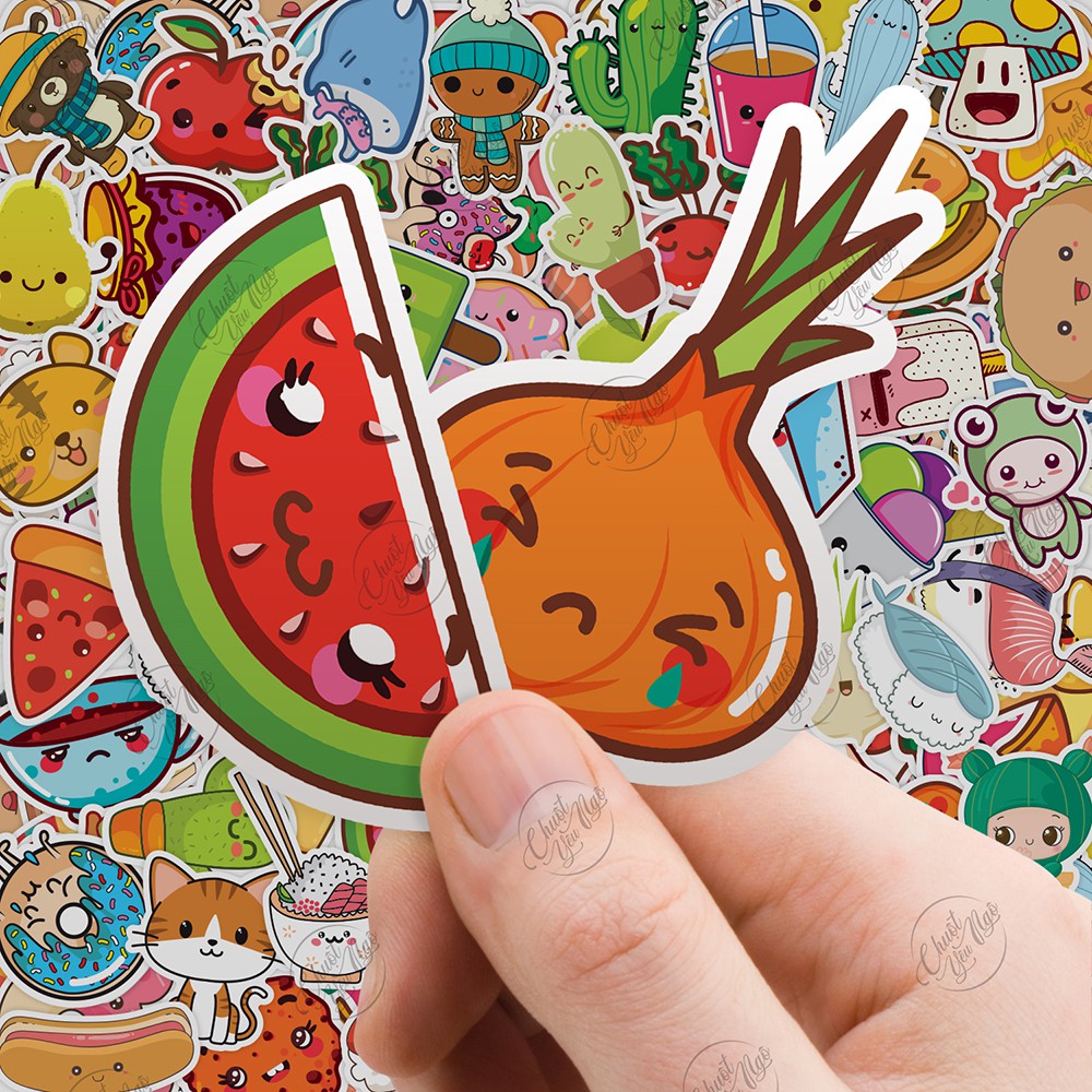 Combo 25/50/100 sticker hình dán chủ đề Kawaii NHÂN HÓA ngộ nghĩnh cực dễ thương chống nước dán điện thoại,...