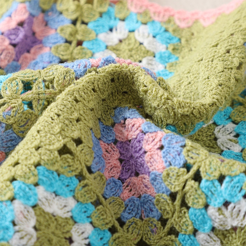 Xiangbao Áo hai dây Len Móc Không Tay Ngọt Ngào Mặc Hàng Ngày Đi Biển Mua Sắm