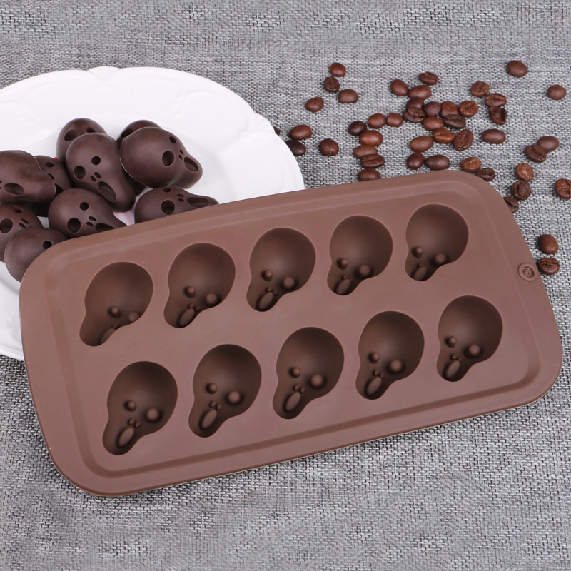 Khuôn Silicone 10 Ngăn Hình Đầu Lâu Phù Thủy Dơi Trang Trí Bánh Kem