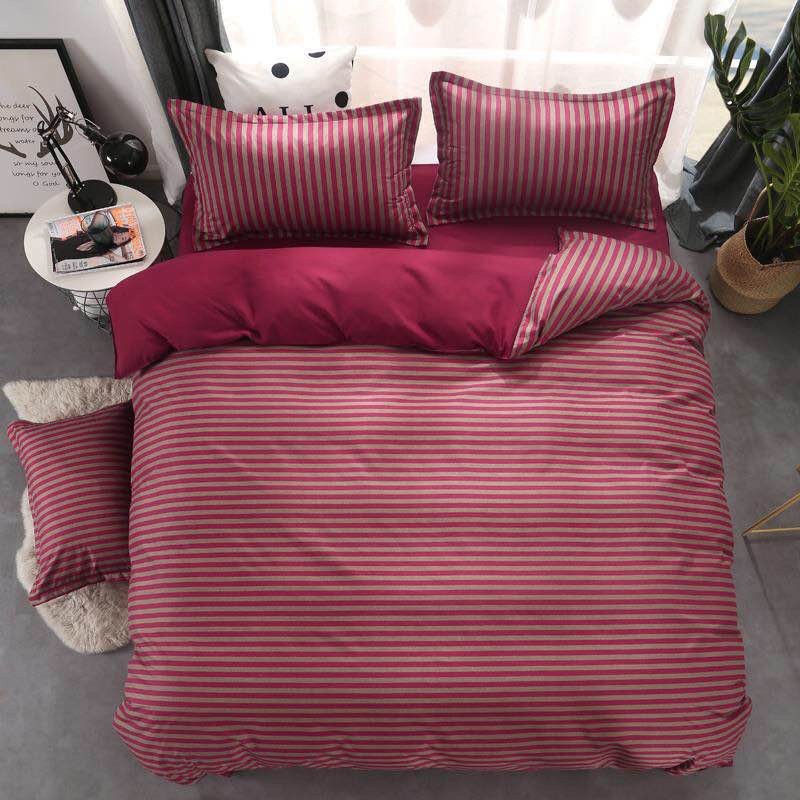 set chăn ga gối poly cotton nhập mẫu kẻ đỏ