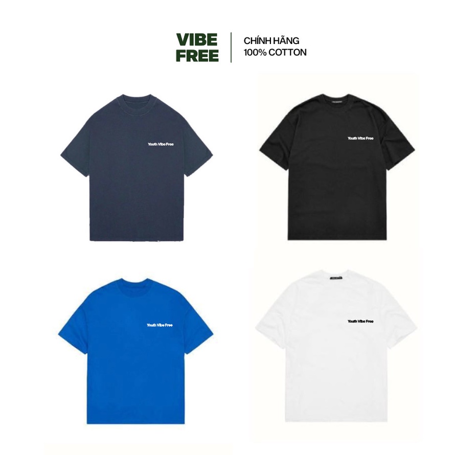 Áo thun ngực trái in nổi VIBE FREE cotton 100%
