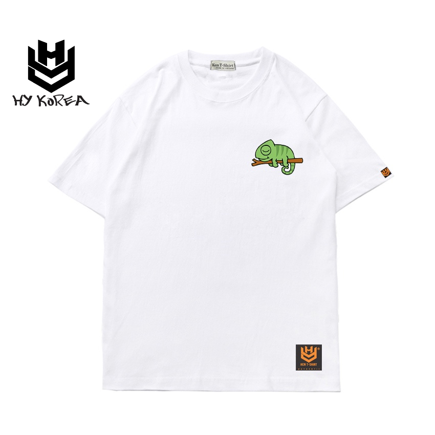 Áo thun tay ngắn HY KOREA Vải cotton 75% form rộng in hình Tắc kè đu cây 503