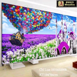 Tranh thêu Chỉ Lụa Cánh đồng Hoa Tím tình yêu KT194*84cm
