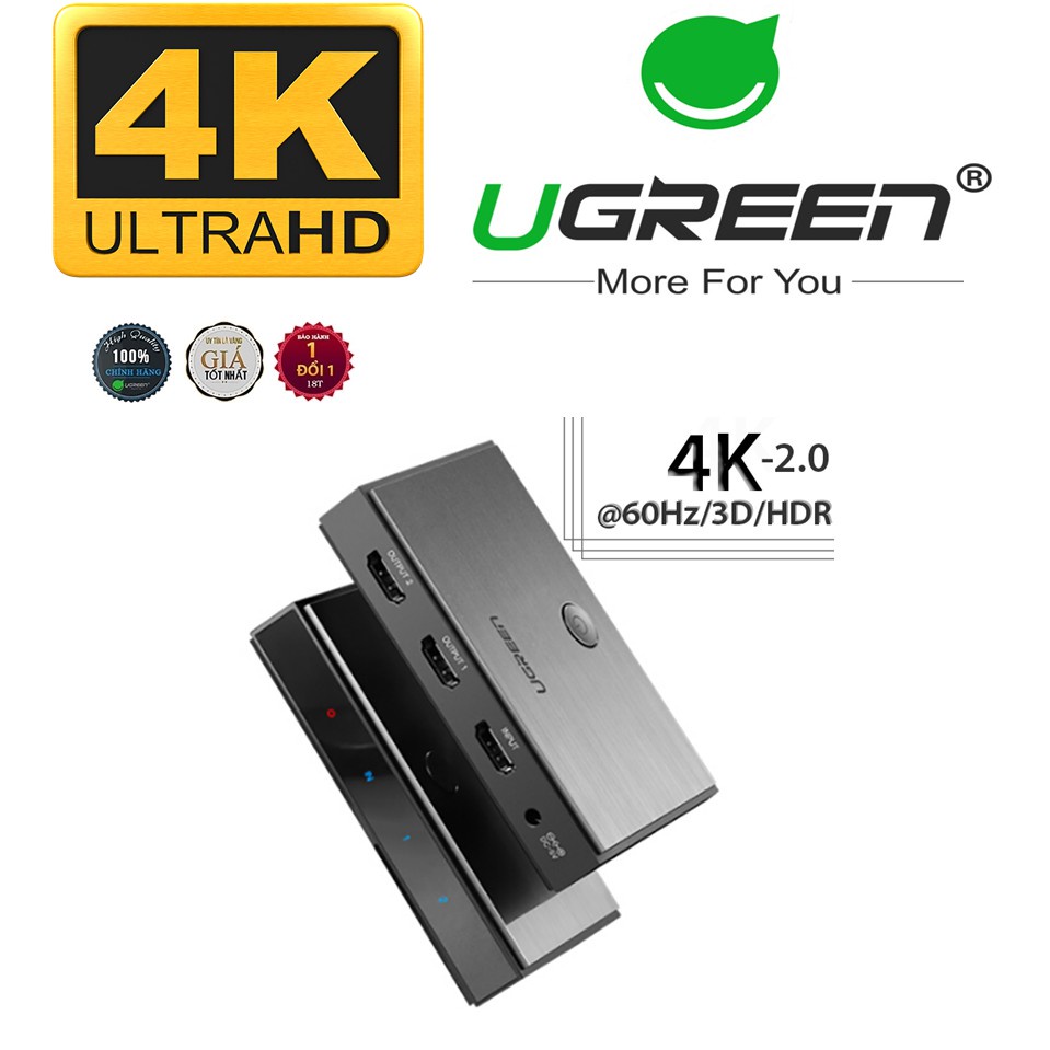 Bộ Chia Hdmi 1 Ra 2 Cổng HDMI Hỗ trợ 4K60Hz Cao Cấp, UGREEN 50707 Chính Hãng