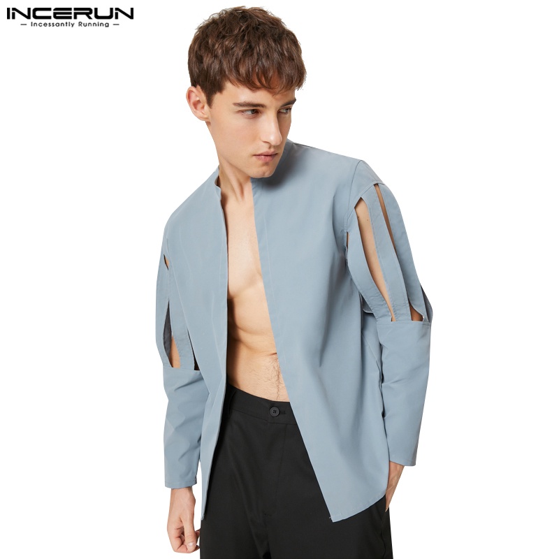 Áo sơ mi INCERUN tay dài khoét lỗ thanh lịch hiện đại cho nam