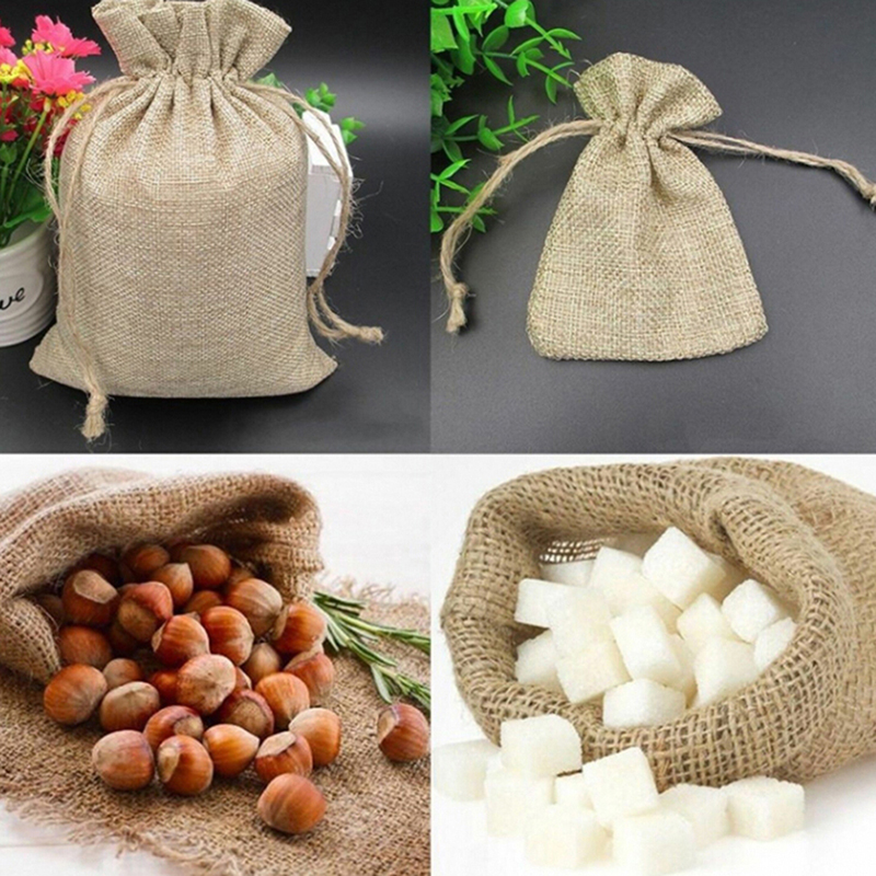 5 Túi dây rút bằng vải bố màu sắc tự nhiên đựng quà đám cưới
