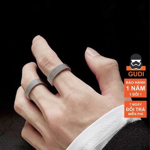 Nhẫn Nam Phong Cách Hiphop Elas Ring Màu Đen Bạc Cao Cấp Gudi Studio Nhẫn Titan Không Rỉ