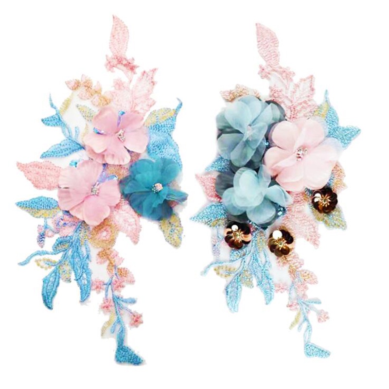 1 Miếng Vải Ren Thêu Hoa 3D Nhiều Màu Đính Hạt May Vá Quần Áo Cô Dâu DIY